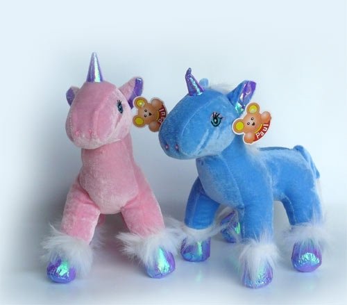 Stofftier süßes, kleines Einhorn, Glitzer-Einhorn Unicorn in blau