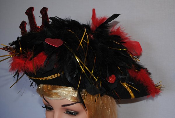 Verkauft Dreispitz Hut Teufelin Devil, schwarz rot, Einzelstück, Karnevalshut