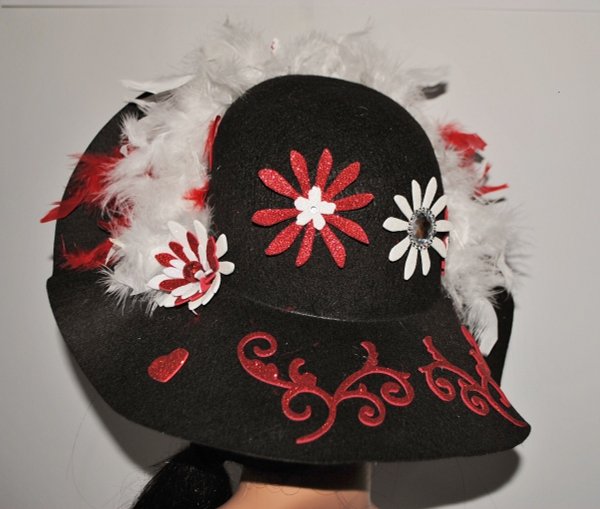 Köln-Hut, Kölle Alaaf, neuer Mottohut rot weiß, Einzelstück, Filz, schwarz- colönchen