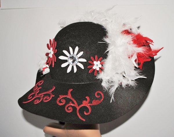 Köln-Hut, Kölle Alaaf, neuer Mottohut rot weiß, Einzelstück, Filz, schwarz- colönchen