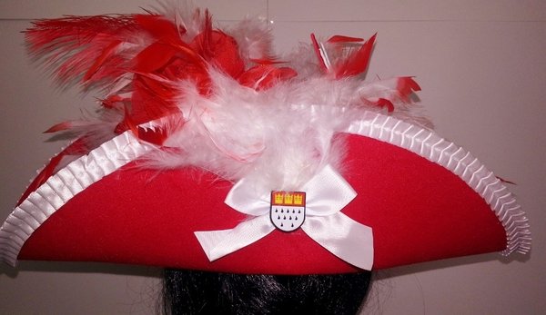colönchen  Roter Motto-Hut Köln, Wollfilz, rot weiß, Kölle Dreispitz Kostüm, Karneval
